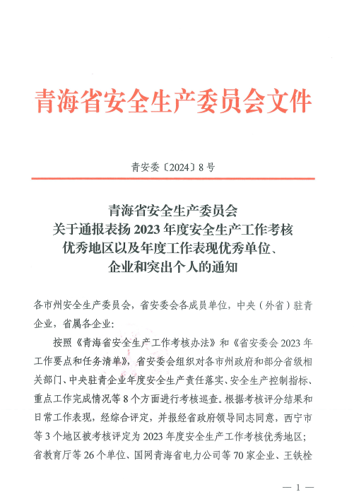 喜報！2023年度安全生產(chǎn)工作優(yōu)秀企業(yè)和突出個人名單揭曉！